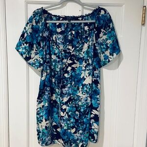 Sami & Jo Plus Size 2X Sheer Blue Floral Blouse with Tie Closure